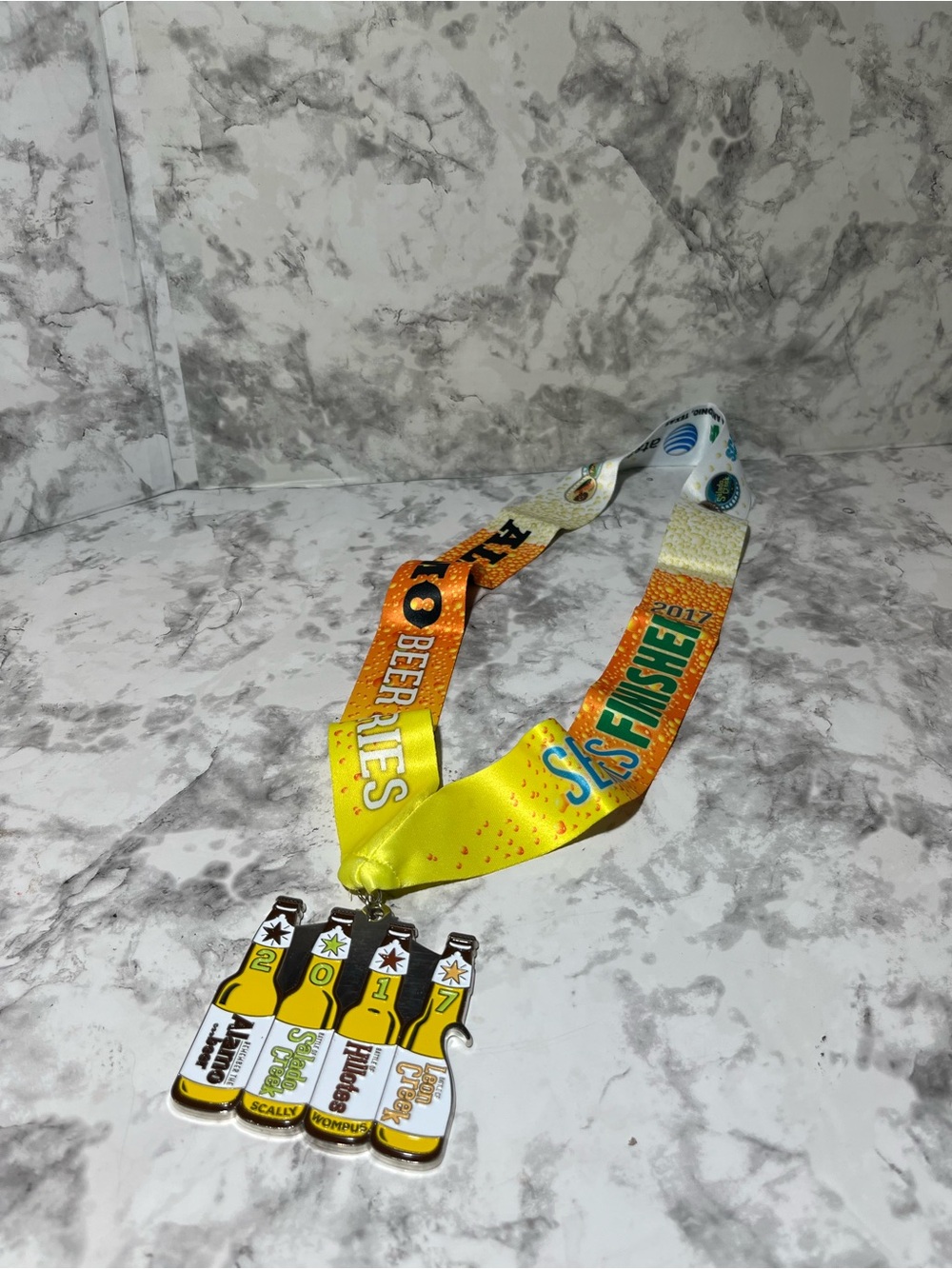 Finishers Beer Run Medal with Yellow and Orange Ribbon